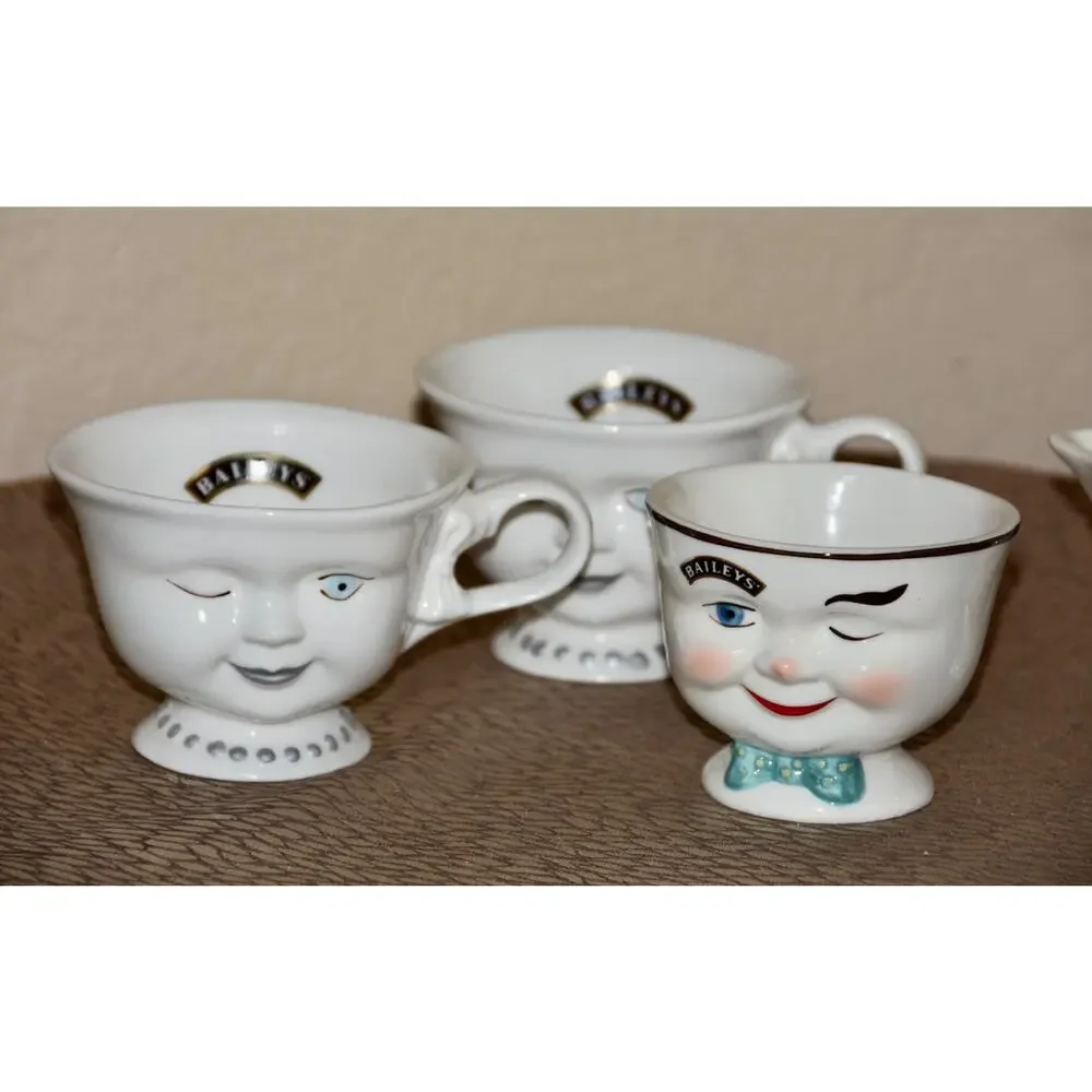 Baileys Irish Cream Winking Creamer & Sugar VINTAGE YUM Coffee Tea Cups 5pc Set